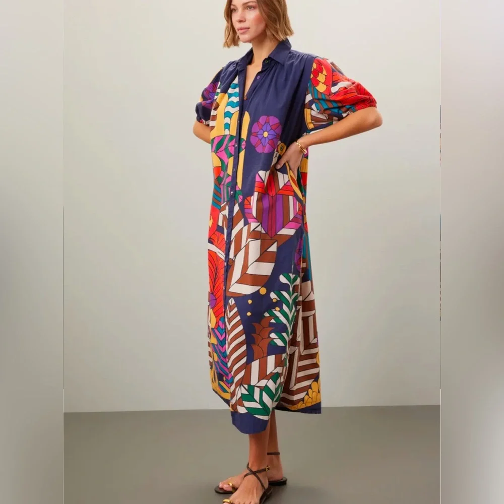 CAROLINA K Geometric Cotton Button Front
Valerie Pleated Kaftan Gown Dre… - Picture 8 of 12